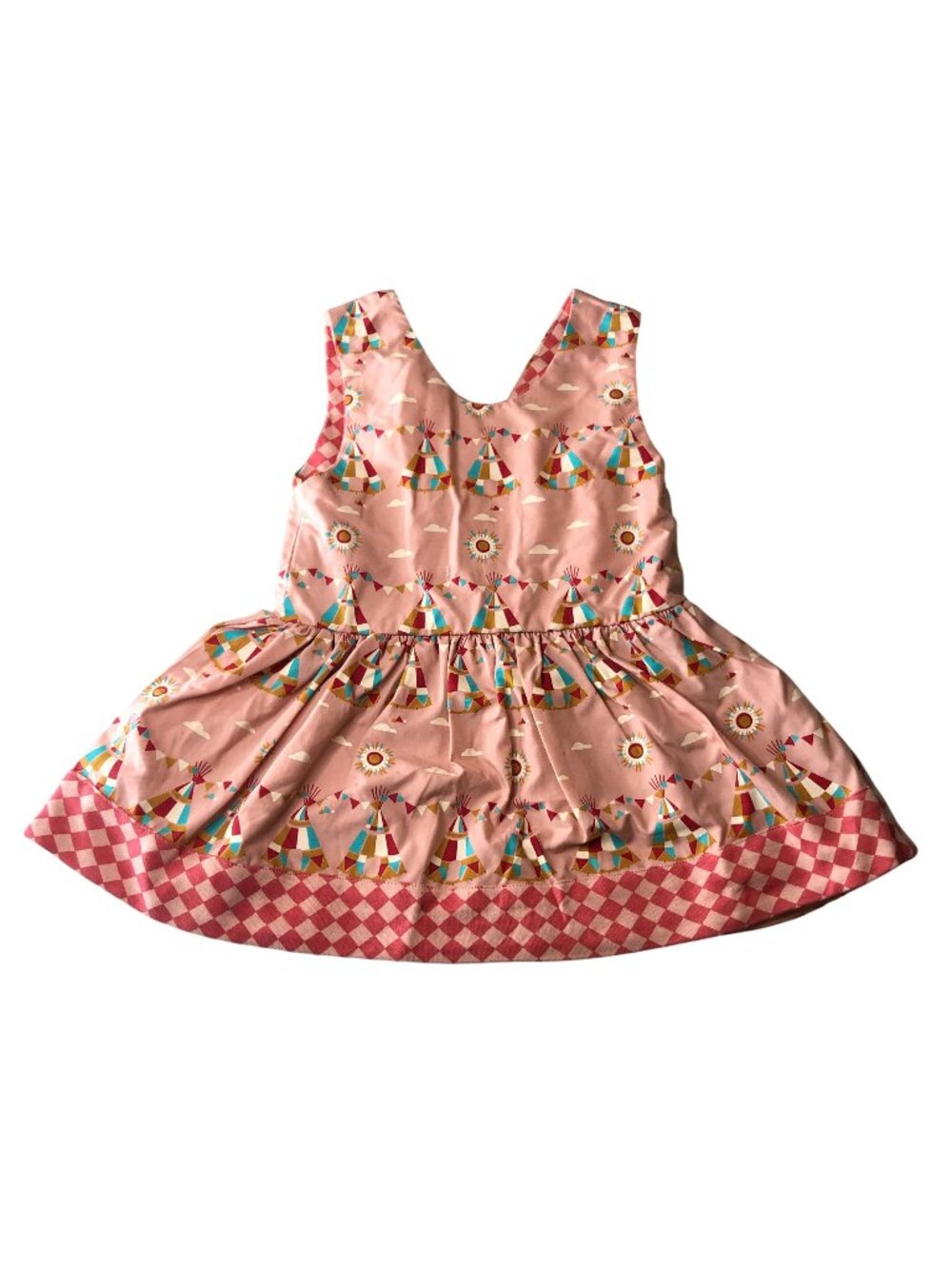 Little Green Radicals Girls Pink Sleeveless Organic Cotton Dress Teepee Print